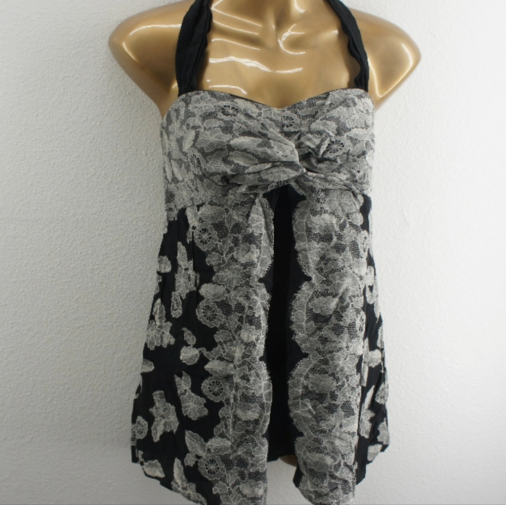 NWOT White House Black Market black & cream silk Halter Top Size 8